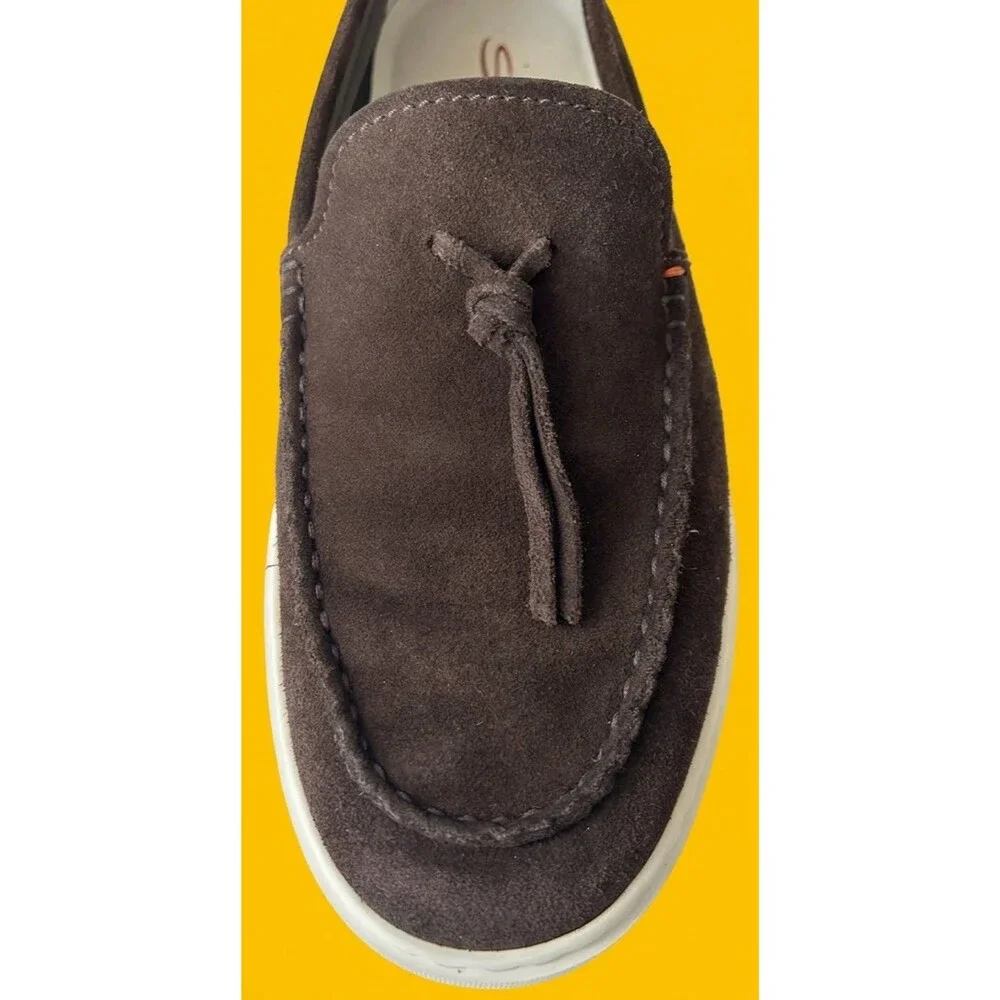 Santoni Suede Loafers Mens 8.5 UK 9.5 US Brown Tassel Slip On Driving Shoes